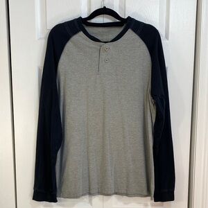 2 for $25 - MEN’s Raglan Sleeve Henley in Gray and Black, Long Sleeves, M
